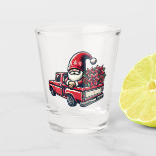 Funny Santa Gnome In Red Pickup Truck Shot Glass