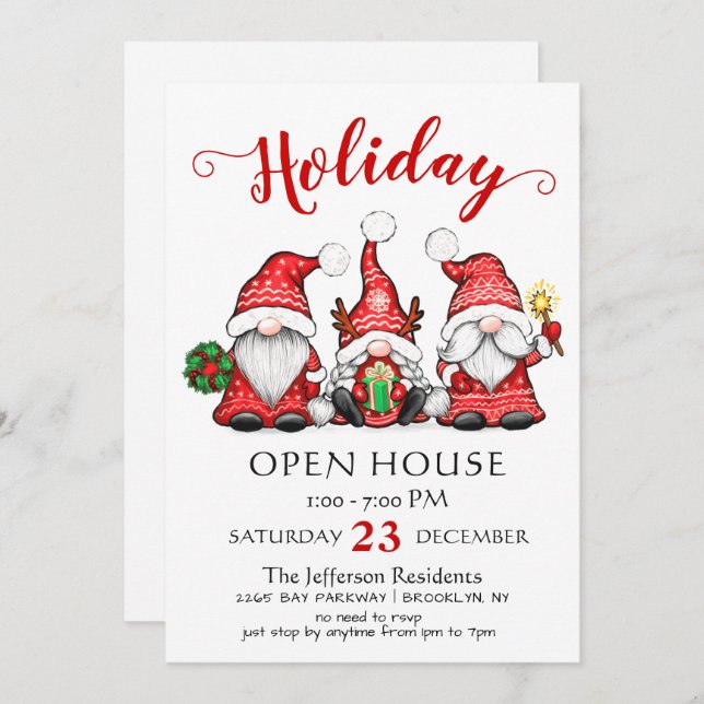 Funny Santa Gnomes Christmas Holiday Open House Invitation (Front/Back)