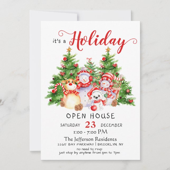 Funny Santa Gnomes Christmas Holiday Open House Invitation (Front)