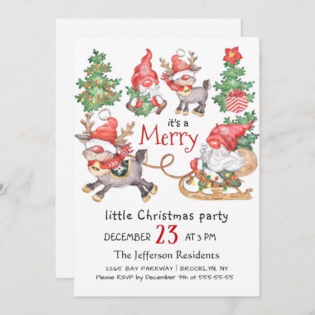 Funny Santa Gnomes Merry Christmas Little Party Invitation (Front/Back)