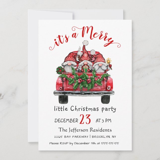 Funny Santa  Gnomes Merry Christmas Little Party Invitation (Front)