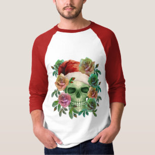 FUNNY SANTA GREEN SKULL AND CHRISTMAS FLORAL T-Shirt