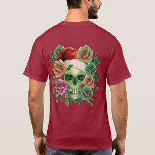FUNNY SANTA GREEN SKULL AND CHRISTMAS FLORAL  T-Shirt