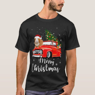 Funny Santa Guinea Pig Riding Red Truck Merry Chri T-Shirt