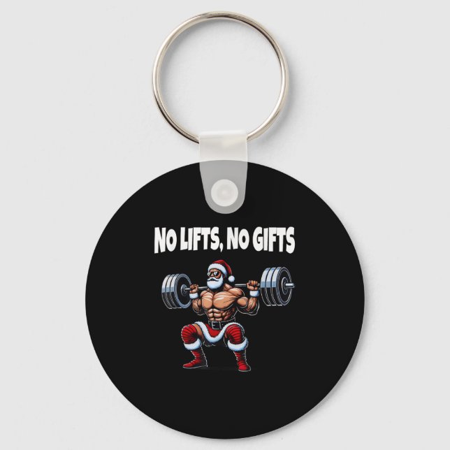 Funny Santa Gym Lifting Swole Santa Ugly Christmas Key Ring (Front)