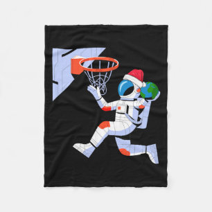 Funny Santa Hat Astronaut Dunking Earth Basketball Fleece Blanket