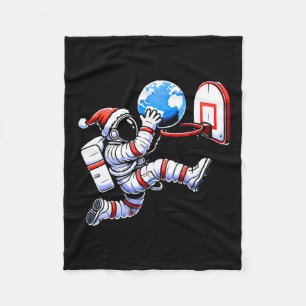 Funny Santa Hat Astronaut Dunking Earth Basketball Fleece Blanket