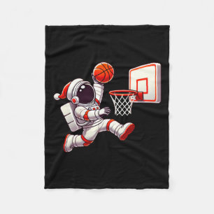 Funny Santa Hat Astronaut Dunking Earth Basketball Fleece Blanket