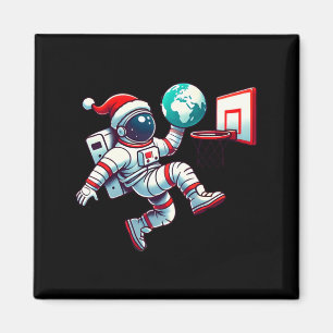 Funny Santa Hat Astronaut Dunking Earth Basketball Magnet