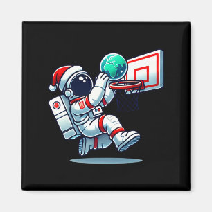 Funny Santa Hat Astronaut Dunking Earth Basketball Magnet