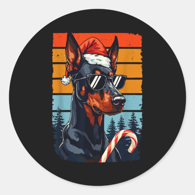 Funny Santa Hat Christmas Dobie Doberman Nscher  Classic Round Sticker (Front)