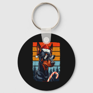 Funny Santa Hat Christmas Dobie Doberman Nscher Key Ring