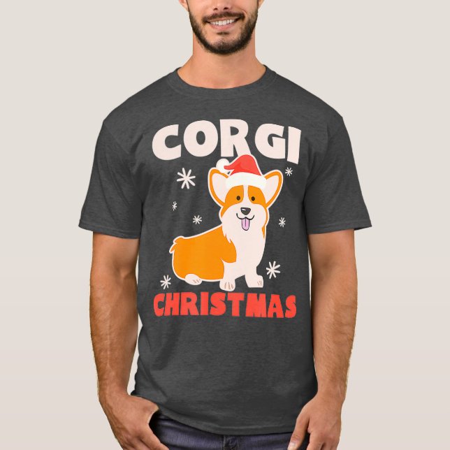 Funny Santa Hat Design Corgi Christmas T-Shirt (Front)