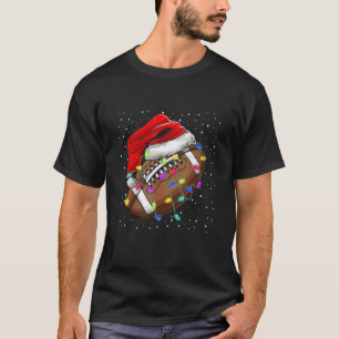 Funny Santa Hat Football Christmas Lights Football T-Shirt