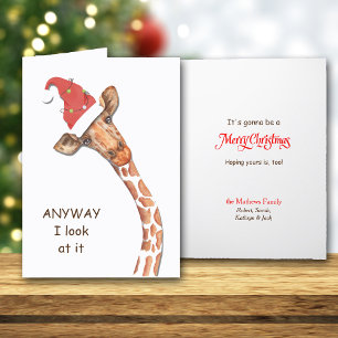 Funny Santa Hat Giraffe Holiday