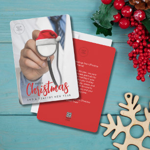 Funny Santa Hat Stethoscope LOGO Medical Xmas Holiday Card