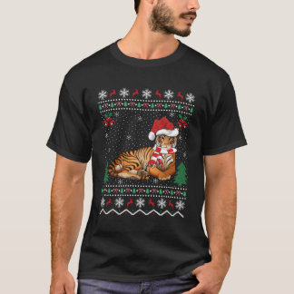 Funny Santa Hat Tiger Lover Xmas Gift Ugly Tiger C T-Shirt