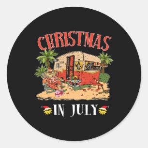 Funny Santa Hawaii Retro Camping Rv Christmas In J Classic Round Sticker
