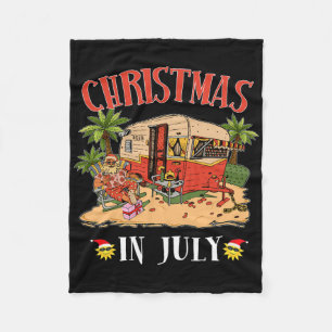 Funny Santa Hawaii Retro Camping Rv Christmas In J Fleece Blanket