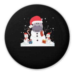 Funny Santa Hippo Christmas Snowman Xmas Gift Ceramic Knob