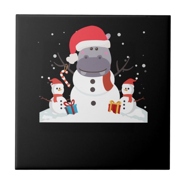 Funny Santa Hippo Christmas Snowman Xmas Gift Ceramic Tile (Front)