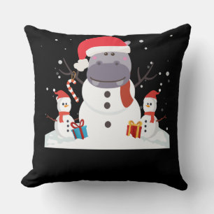 Funny Santa Hippo Christmas Snowman Xmas Gift Cushion