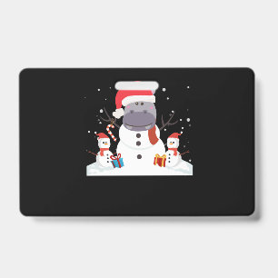 Funny Santa Hippo Christmas Snowman Xmas Gift ID Badge