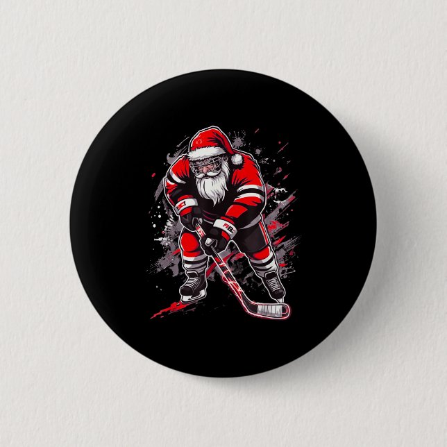 Funny Santa Hockey Christmas Retro Winter Player X 6 Cm Round Badge (Front)