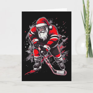 Funny Santa Hockey Christmas Retro Winter Player X Card