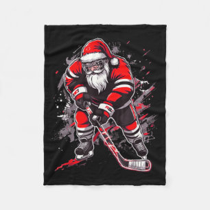 Funny Santa Hockey Christmas Retro Winter Player X Fleece Blanket