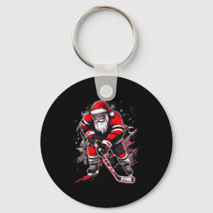 Funny Santa Hockey Christmas Retro Winter Player X Key Ring