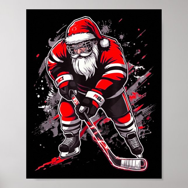 Funny Santa Hockey Christmas Retro Winter Player X Poster (Front)