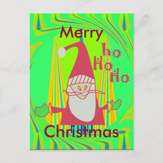 Funny Santa Hohoho Edgy Geometrical Neon Design Holiday Postcard (Front)