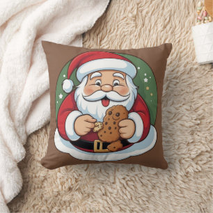 Funny Santa Holding Cookie Holiday Festive Cushion