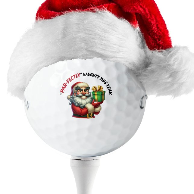 Funny Santa Holiday Golf Balls (Funny Christmas golf ball gift with ‘Par-fectly Naughty This Year’ design – perfect holiday gag gift)