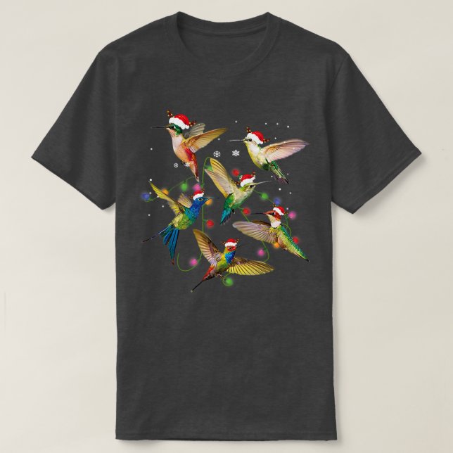 Funny Santa Hummingbird Christmas Lights Lover Chr T-Shirt (Design Front)