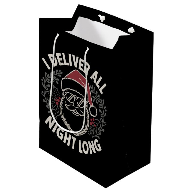 Funny Santa I Deliver All Night Christmas Holiday  Medium Gift Bag (Front Angled)