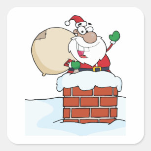 Funny Santa in Chimney Square Sticker