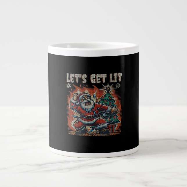 Funny Santa Is Burning Let's Get Lit Classic Large Coffee Mug (Front)