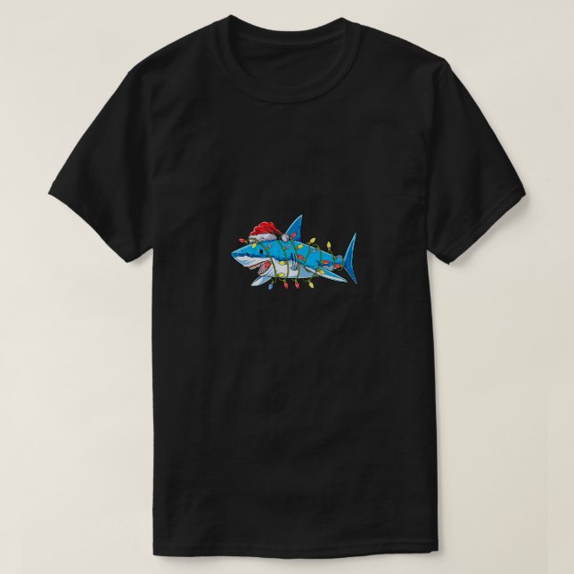 Funny Santa Jaws Shark Christmas Lights Merry Shar T-Shirt (Design Front)