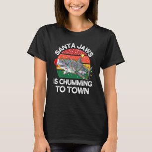 Funny Santa Jaws Shark Christmas Lights Sharkmas X T-Shirt