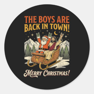 Funny Santa Jesus Rock Christmas Retro Vintage Classic Round Sticker
