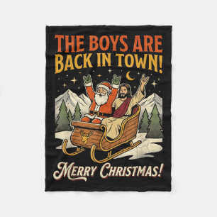 Funny Santa Jesus Rock Christmas Retro Vintage Fleece Blanket