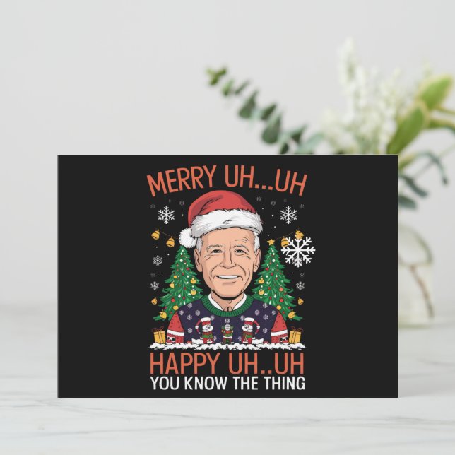 Funny Santa Joe Biden Merry Uh Uh Christmas Ugly Holiday Card (Standing Front)