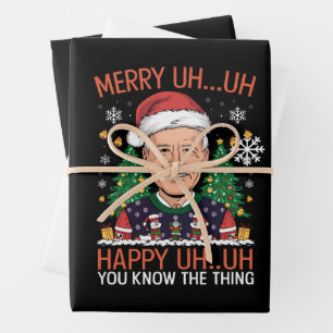 Funny Santa Joe Biden Merry Uh Uh Christmas Ugly Wrapping Paper Sheet