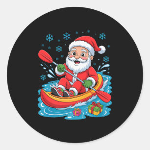Funny Santa Kayaking Lover Holiday Christmas Xmas  Classic Round Sticker