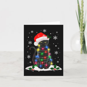 Funny Santa Kitten Black Cat Christmas Tree Lights Card
