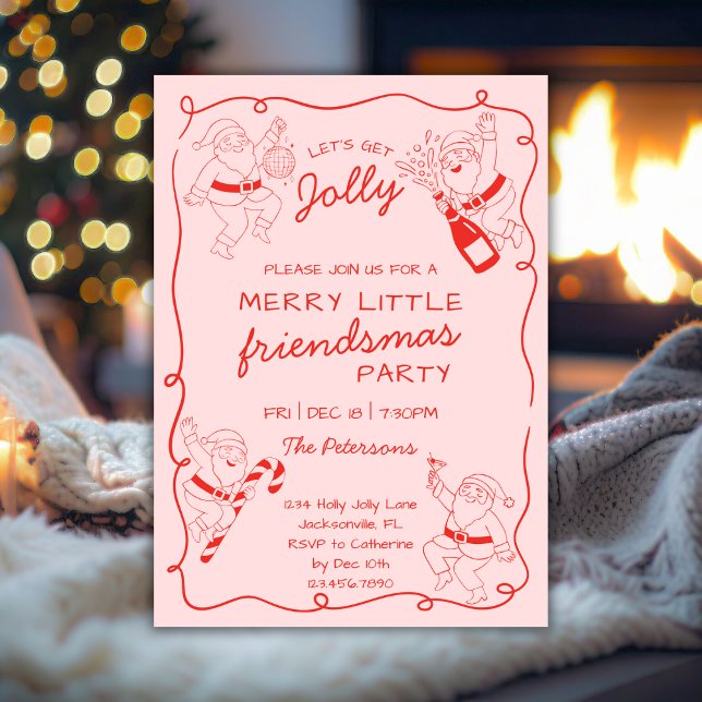 Funny Santa Line Art Friendsmas Christmas Party Invitation (Creator Uploaded)