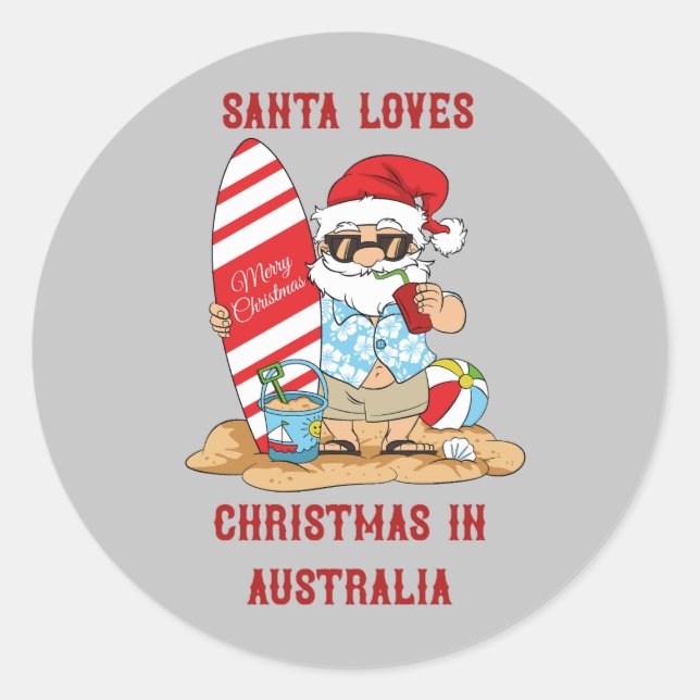 Funny Santa Loves Christmas in Australia sticker (Front)