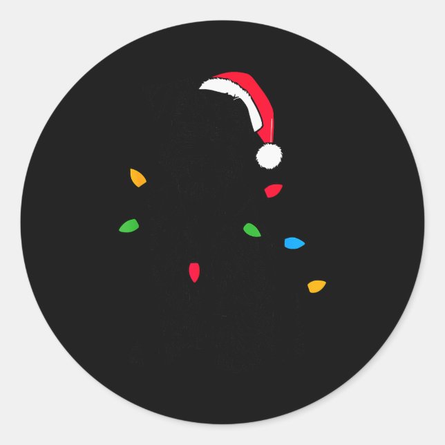 Funny Santa Miniature Schnauzer Christmas Lights D Classic Round Sticker (Front)